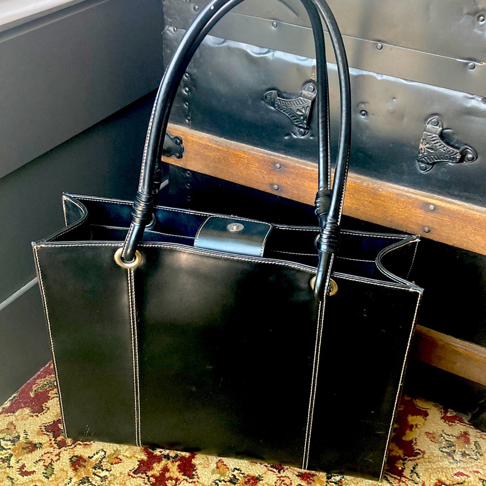 Large Black Leather Wilsons Professional Work bag/case Contrast Stitching